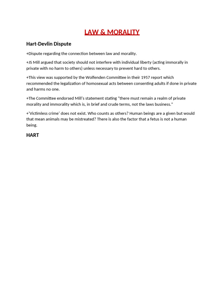 Law vs. Morality: Hart-Devlin Debate | PDF