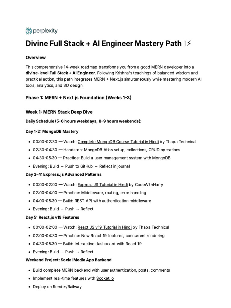 MERN to AI Engineer: 14-Week Roadmap | PDF | Information Technology ...