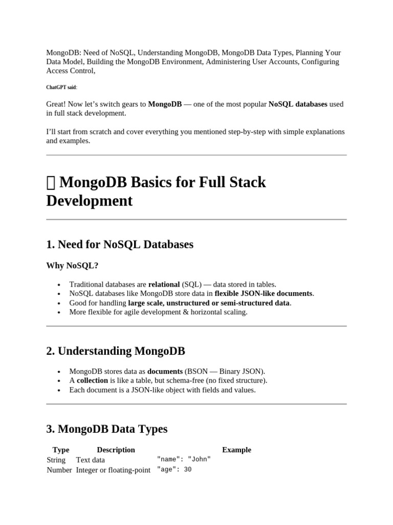 MongoDB Basics for Full Stack Development | PDF | Java Script ...