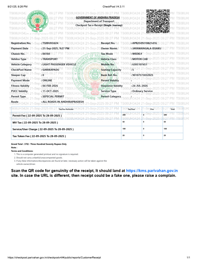 CheckPost V4.3.11 TS08UH3424 | PDF | Vehicles | Transport