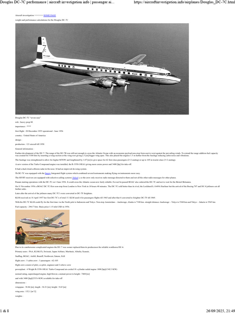 Douglas DC-7C Performance Overview | PDF | Landing Gear | Aerospace