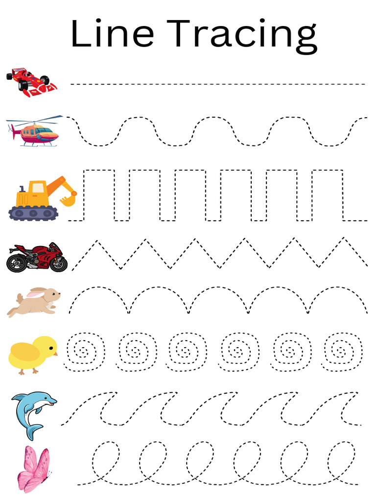 Line Tracing Worksheet in Blue Simplistic Style | PDF