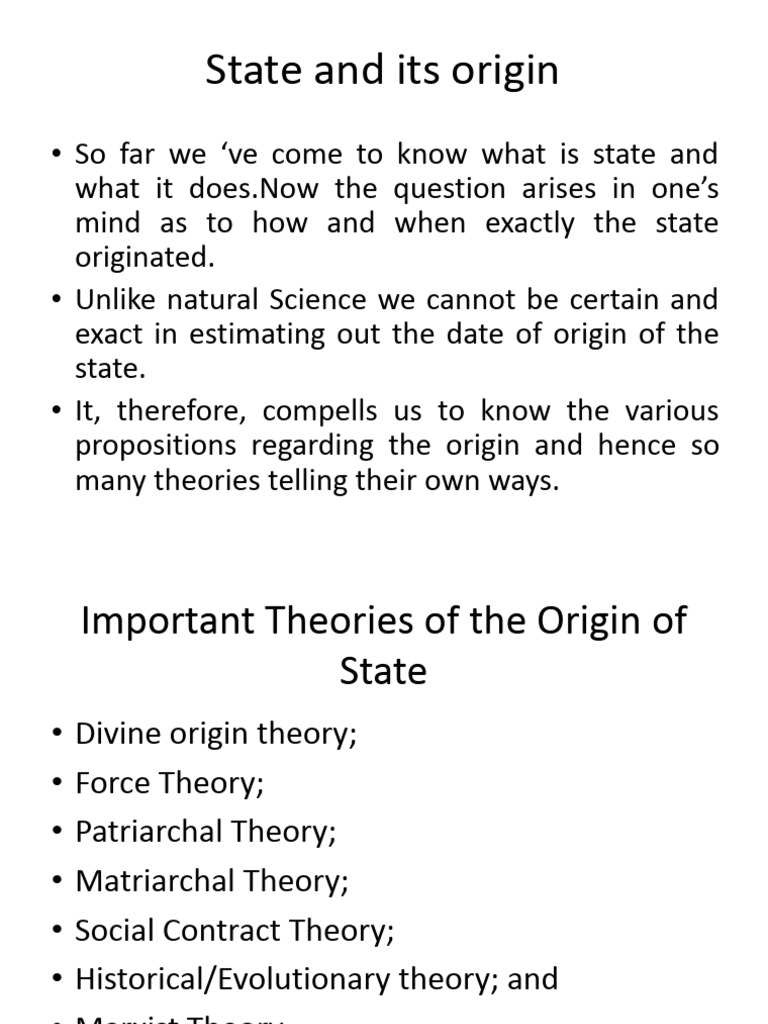 Theories on the Origin of State | PDF | Social Contract | Thomas Hobbes