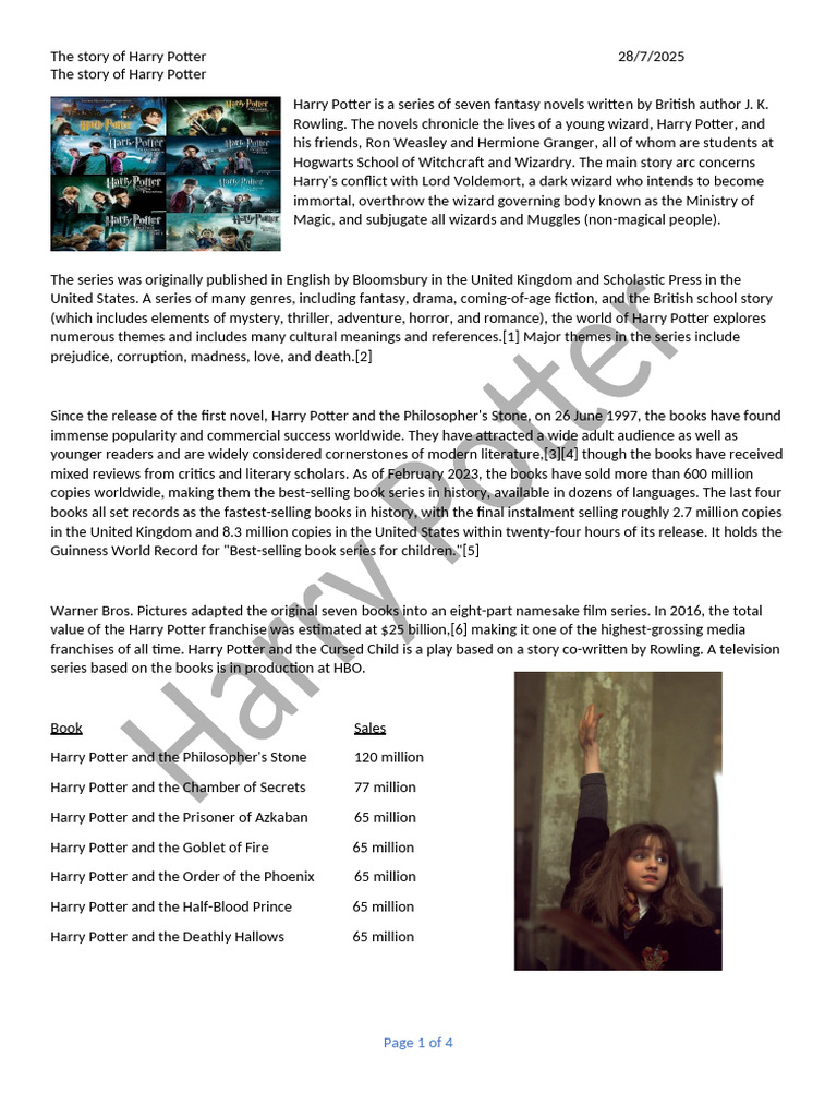 Overview of the Harry Potter Saga | PDF | Harry Potter | Contemporary ...