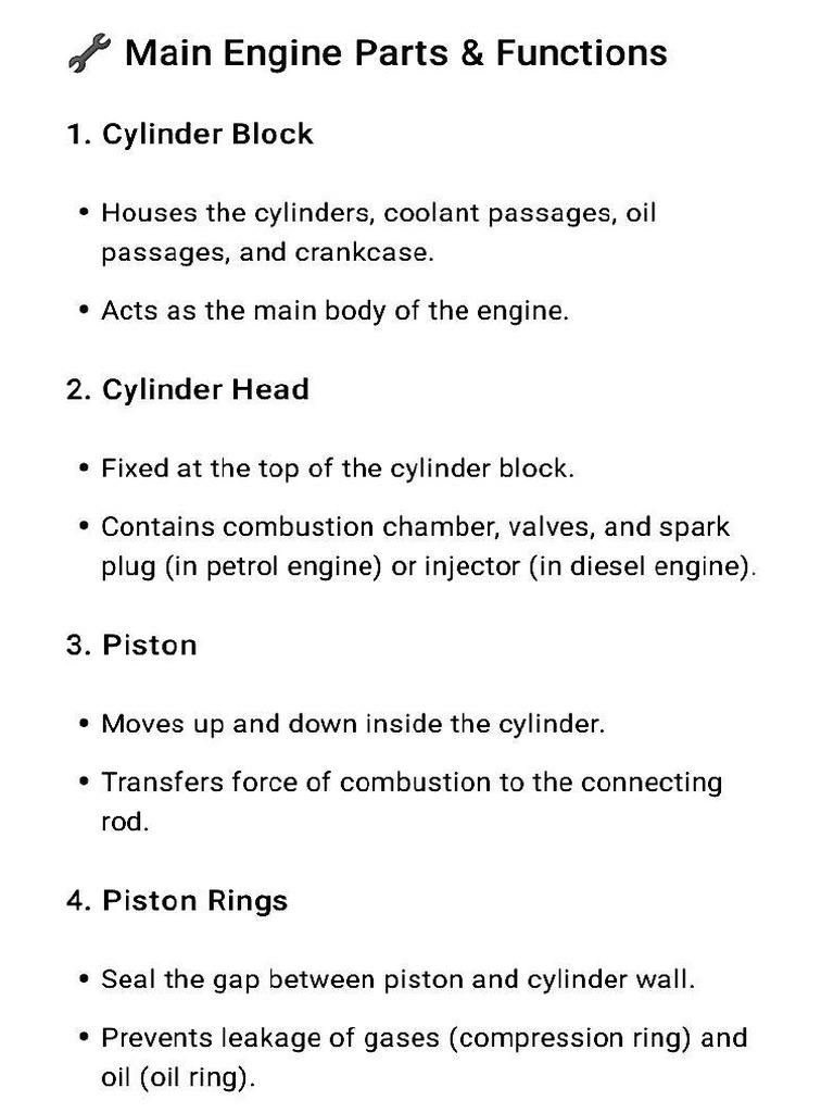 Engine Parts and Their Function | PDF