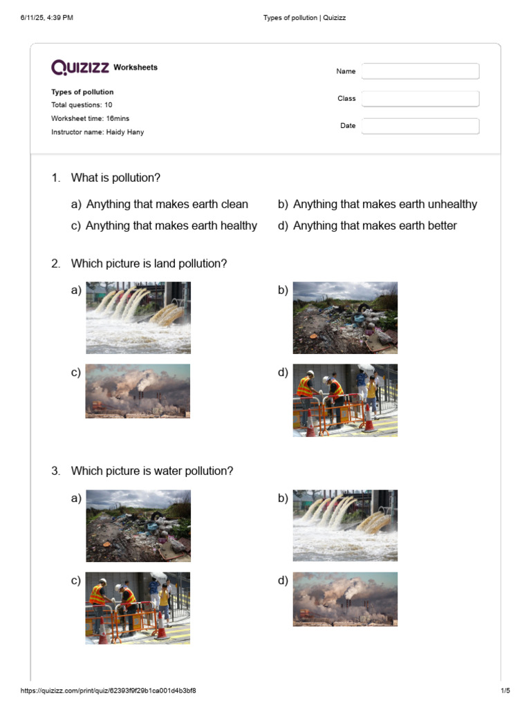 Grade 3 Pollution Worksheet | PDF | Water | Pollution