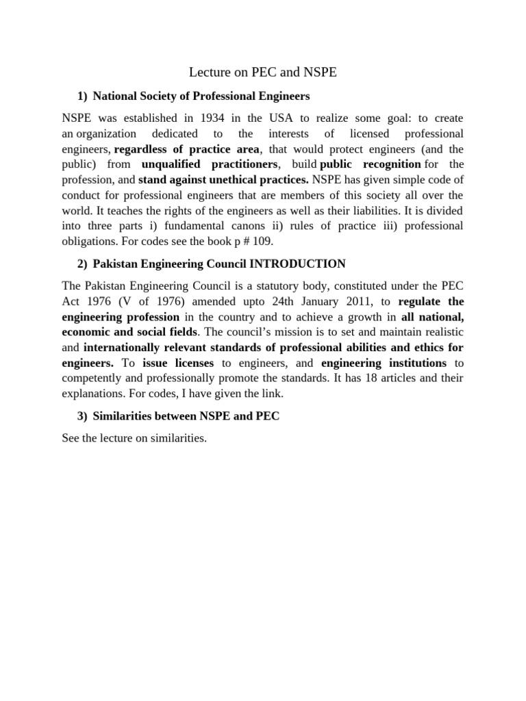 NSPE and PEC: Engineering Ethics Overview | PDF