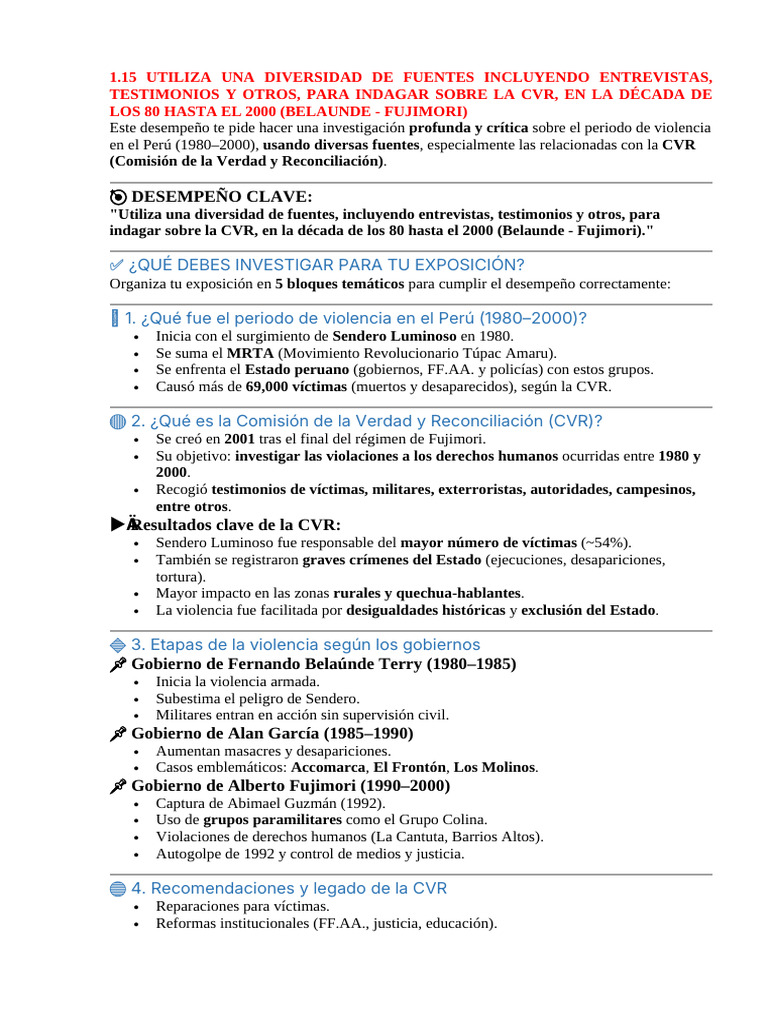 Investigación sobre la CVR en Perú (1980-2000) | PDF | Perú | Violencia