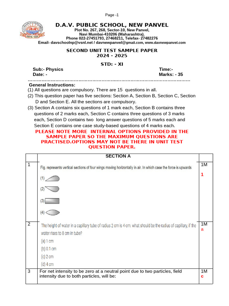 Xi II Unit Test Sample Paper | PDF | Young's Modulus | Pressure