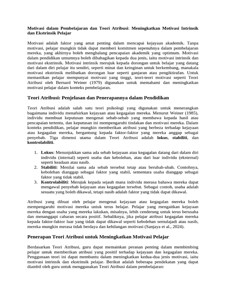 Meningkatkan Motivasi Pelajar dengan Teori Atribusi | PDF