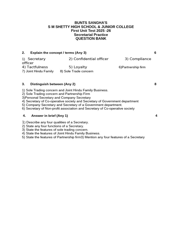 Secretarial Practice Question Bank 2025 | PDF
