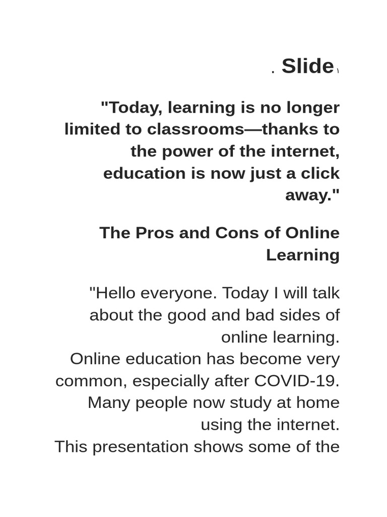 Pros and Cons of Online Learning | PDF | Educational Technology | Learning