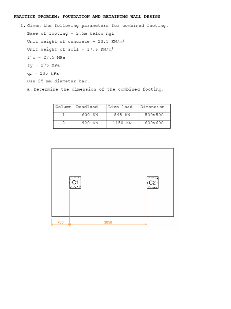 Practice Problem - Combined Footing | PDF