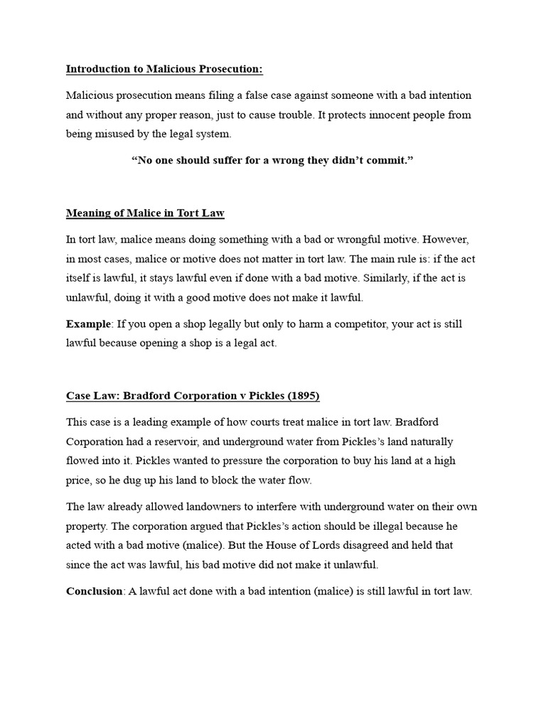 Understanding Malicious Prosecution Tort | PDF | Defamation | Damages