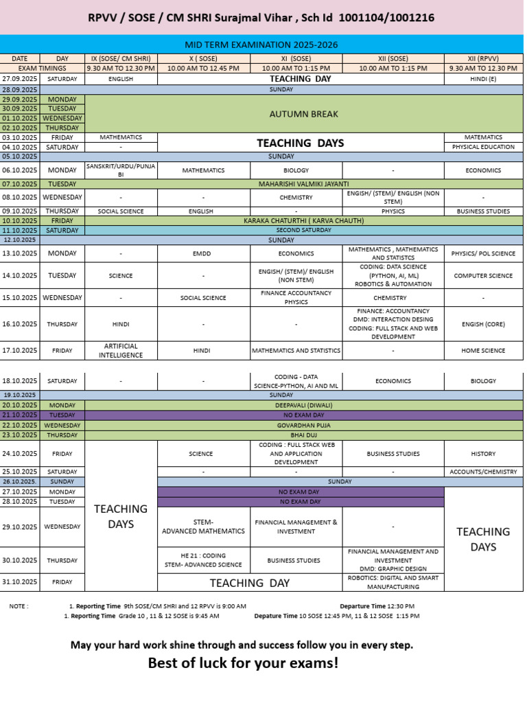 Mid Term Exam Date Sheet RPVV and Sose - XLSX - Google Sheets | PDF ...