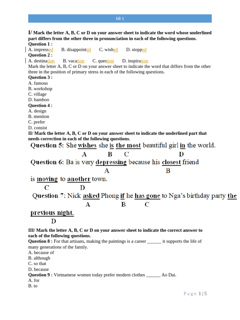 English Language Practice Test | PDF | Jeans