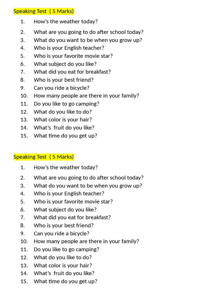 Speaking Test | PDF