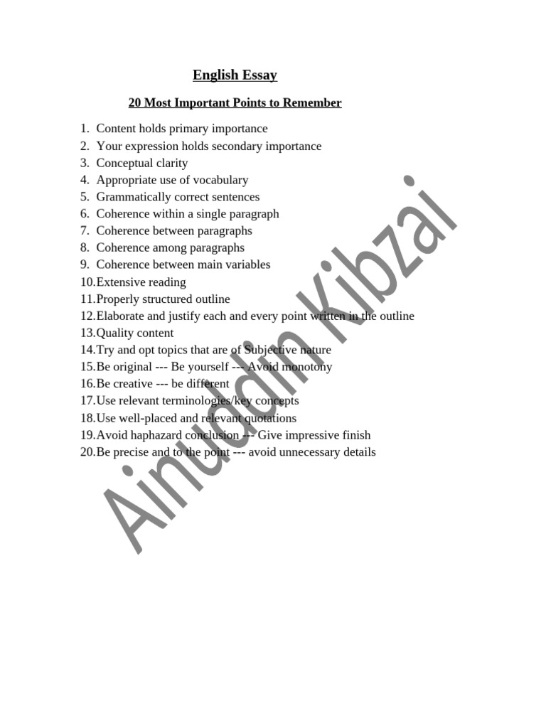 English Essay - 20 Key Points | PDF