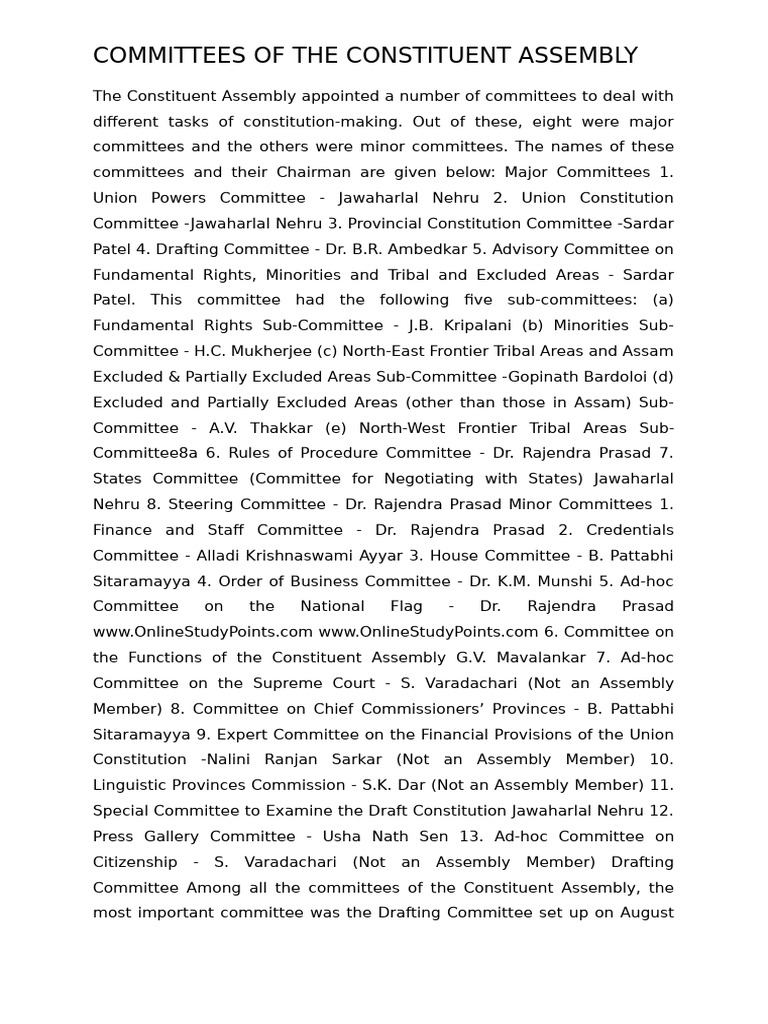 Committees of the Constituent Assembly | PDF | Politics Of India ...