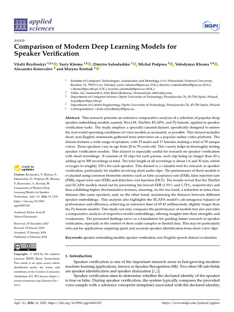 Deep Learning Models for Speaker Verification | PDF | Speech ...