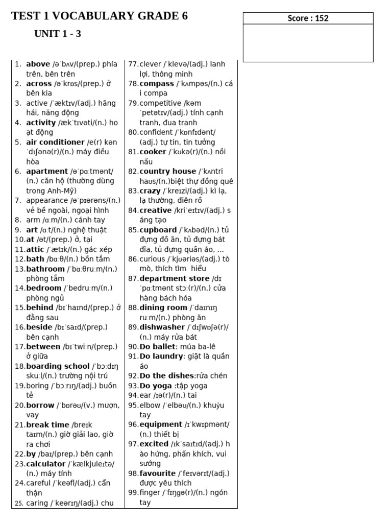Dap An Unit 1 2 3 | PDF