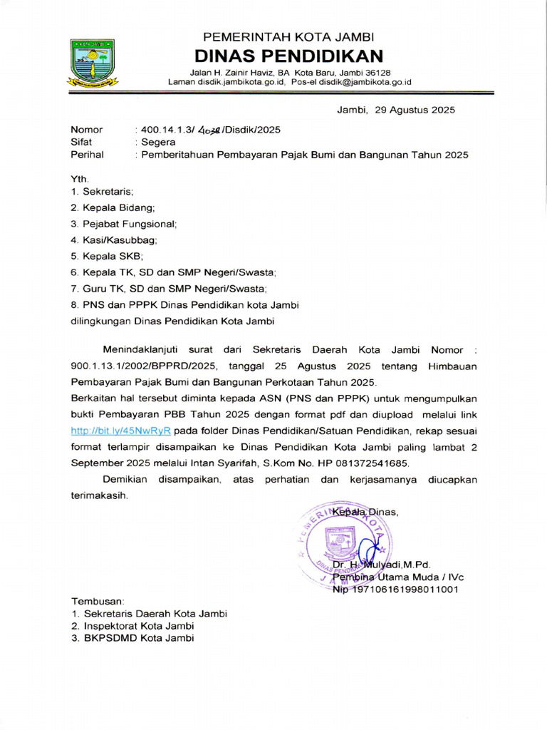 Pemberitahuan Pembayaran Pajak Bumi Dan Bangunan (PBB) Tahun 2025.. | PDF