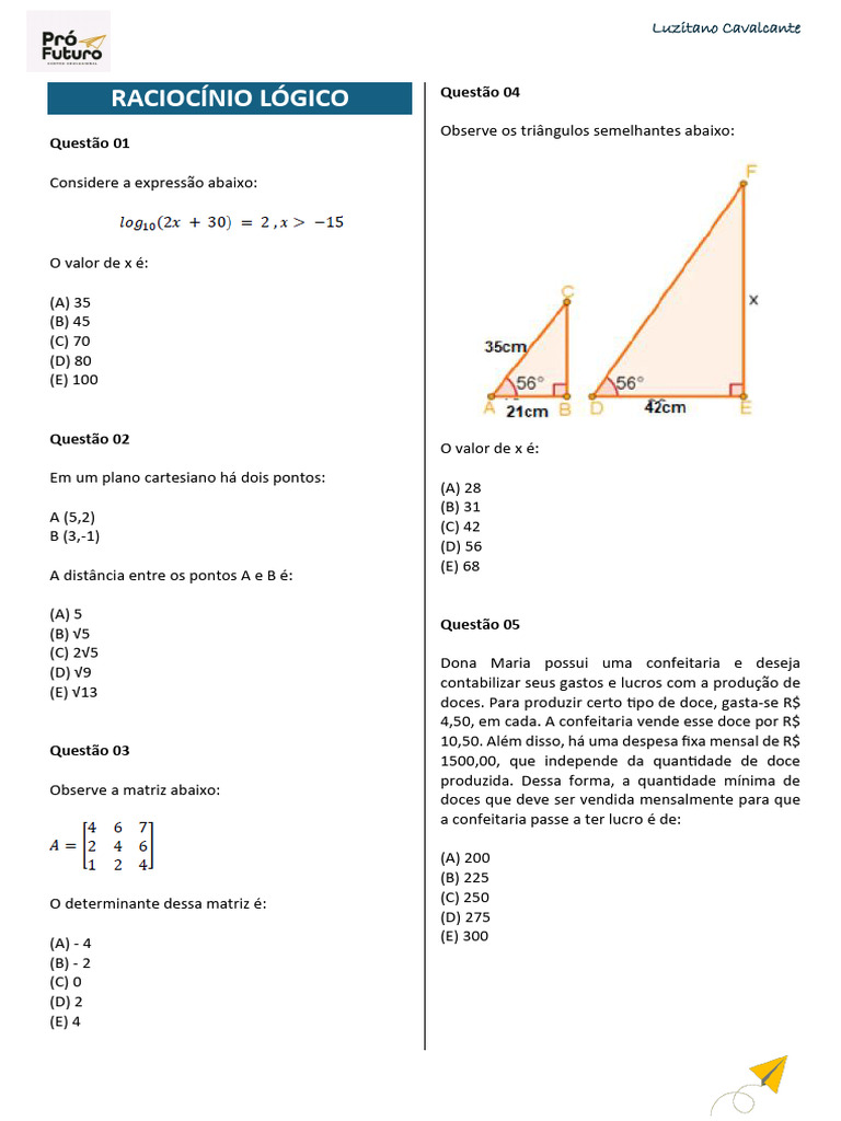 Questões de Raciocínio Lógico e Matemática | PDF | Lógica matemática ...