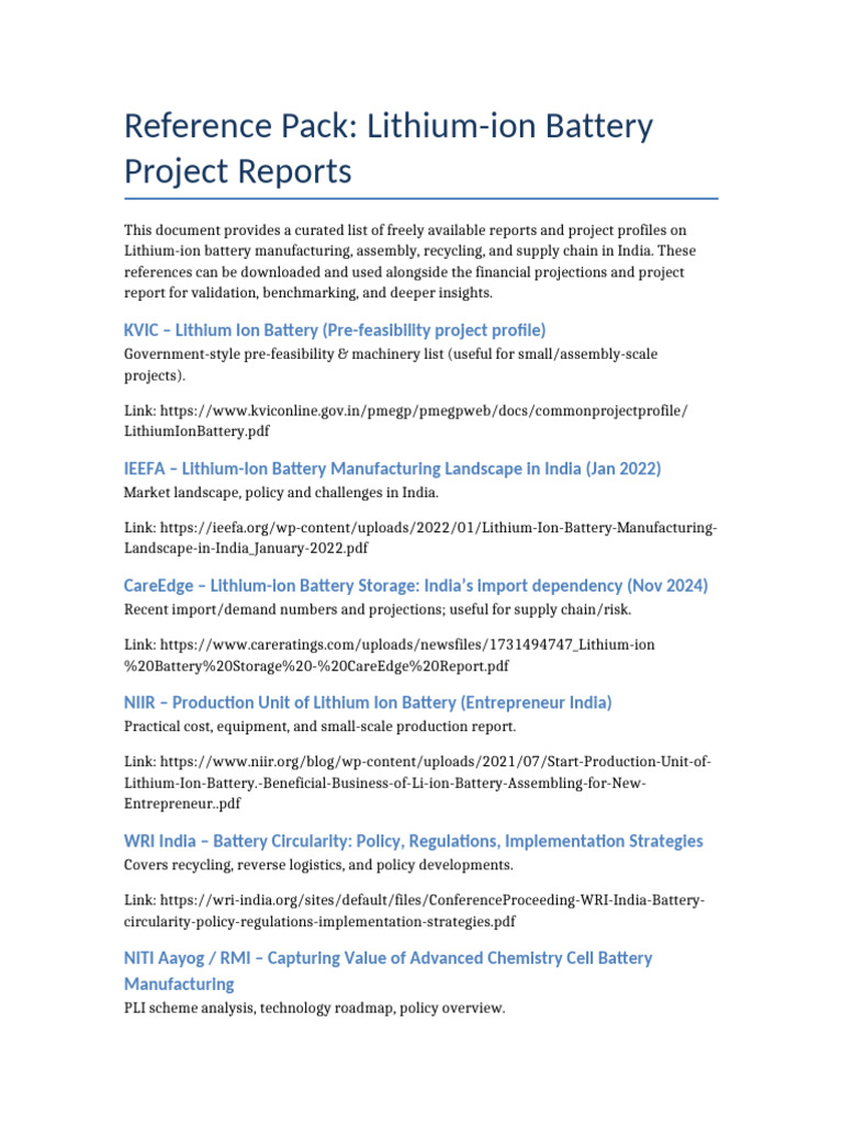 Lithium-ion Battery Project Reports India | PDF | Lithium Ion Battery ...