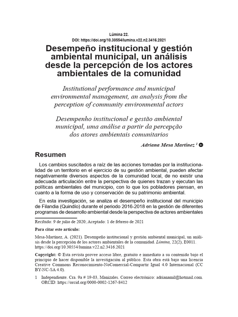 Desempeño institucional en gestión ambiental | PDF | Entorno natural ...