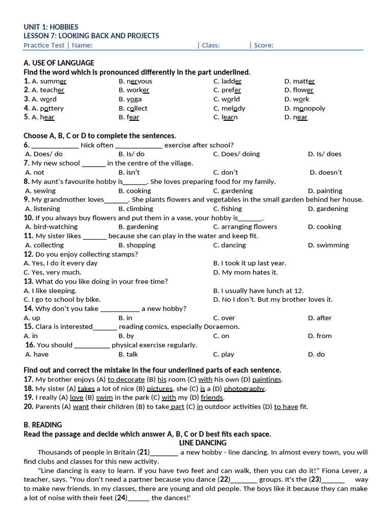 Hobbies Practice Test and Activities | PDF