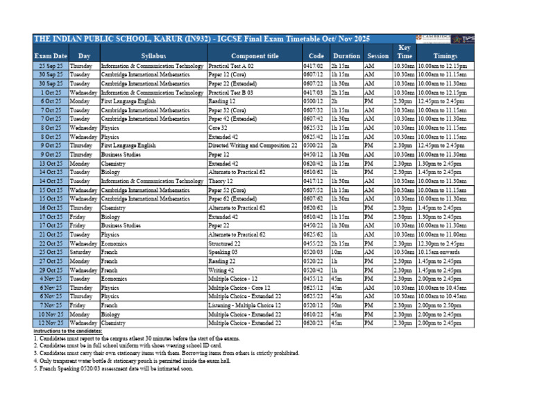IGCSE Final Exam Timetable 2025 | PDF | Student Assessment And ...