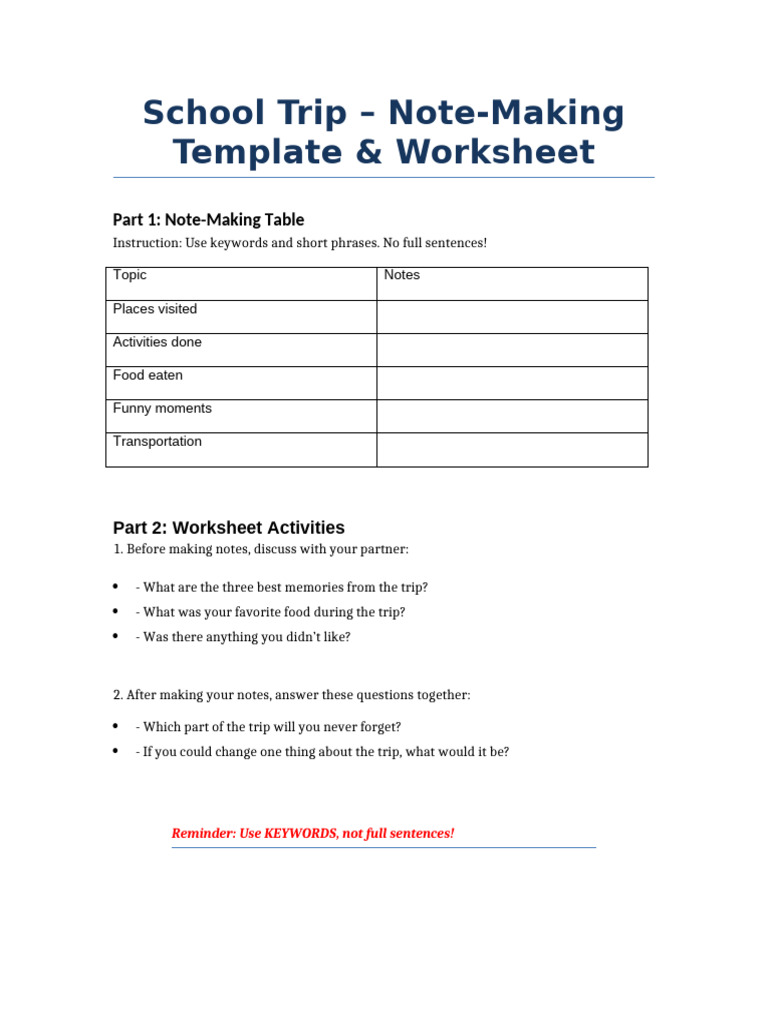 School Trip Note-Making Guide | PDF