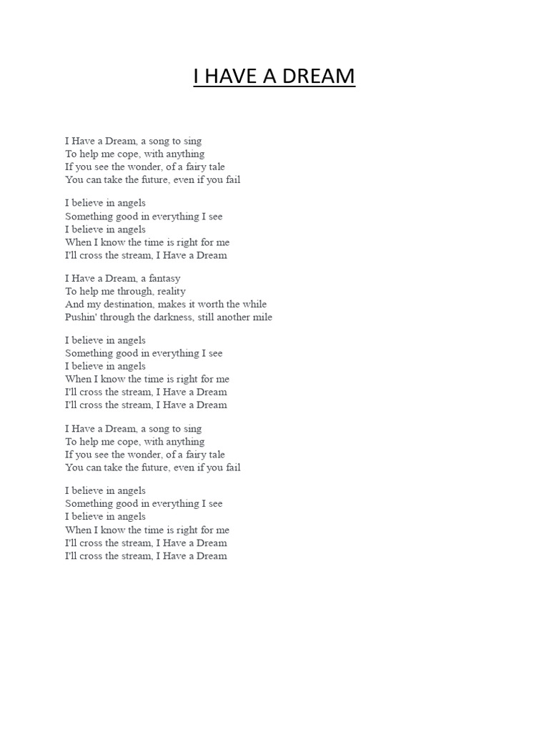 "I Have a Dream: Inspirational Song Lyrics" | PDF