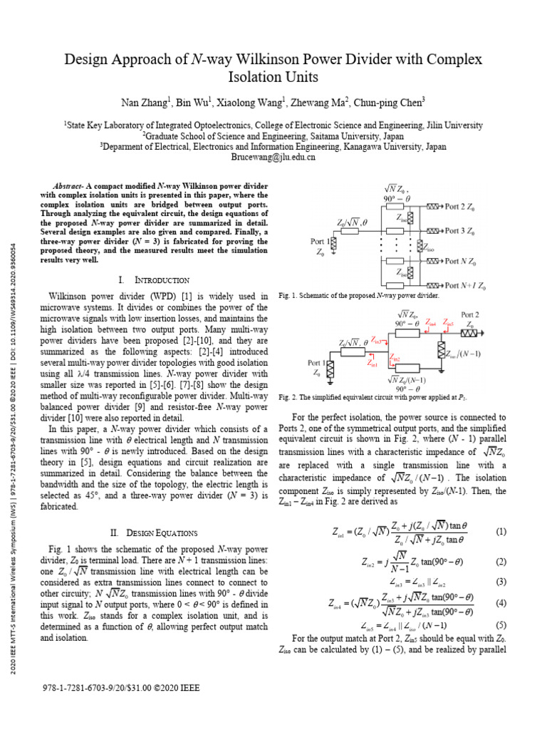 N-way Wilkinson Power Divider Design | PDF | Transmission Line ...