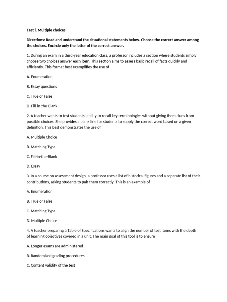 Test Item Types and Assessment Strategies | PDF | Multiple Choice ...
