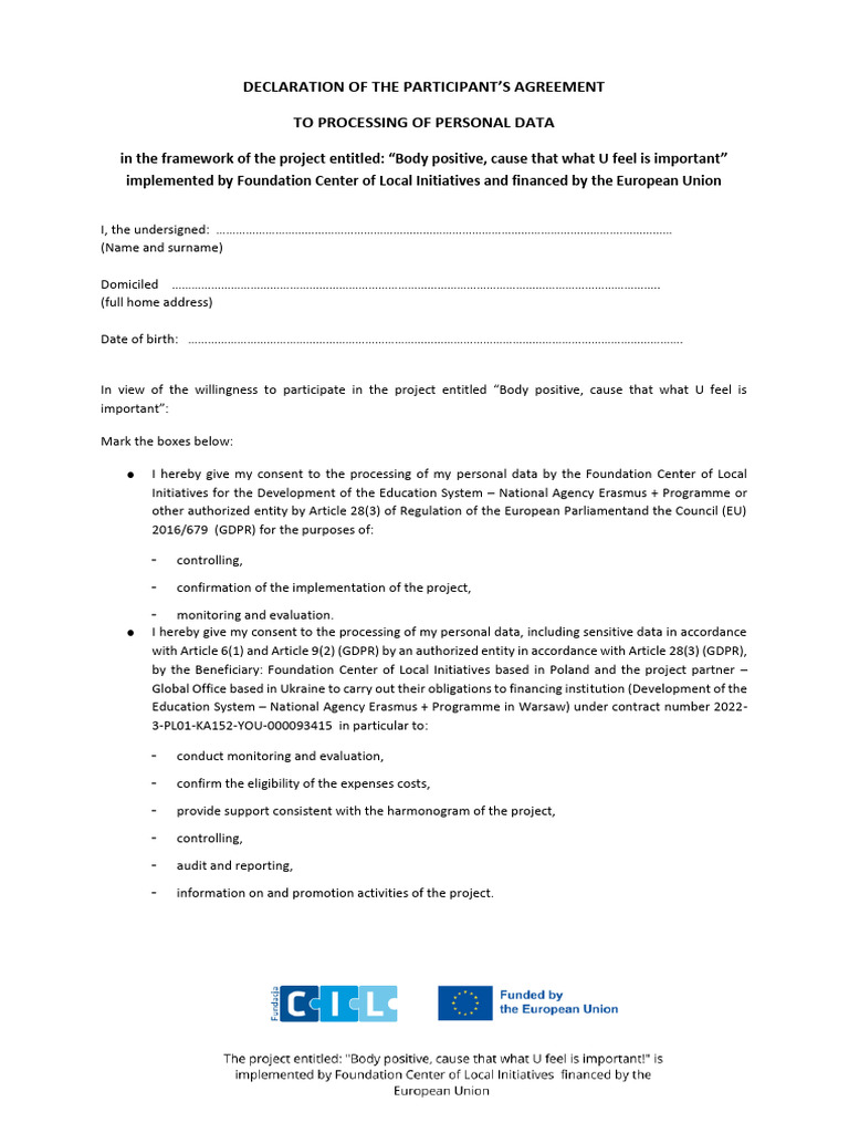 Body Positive. Declaration of The Participant | PDF | Justice | Crime ...