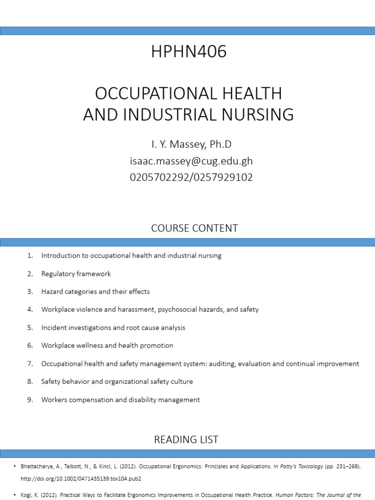 Occupational Health & Industrial Nursing Guide | PDF | Occupational ...