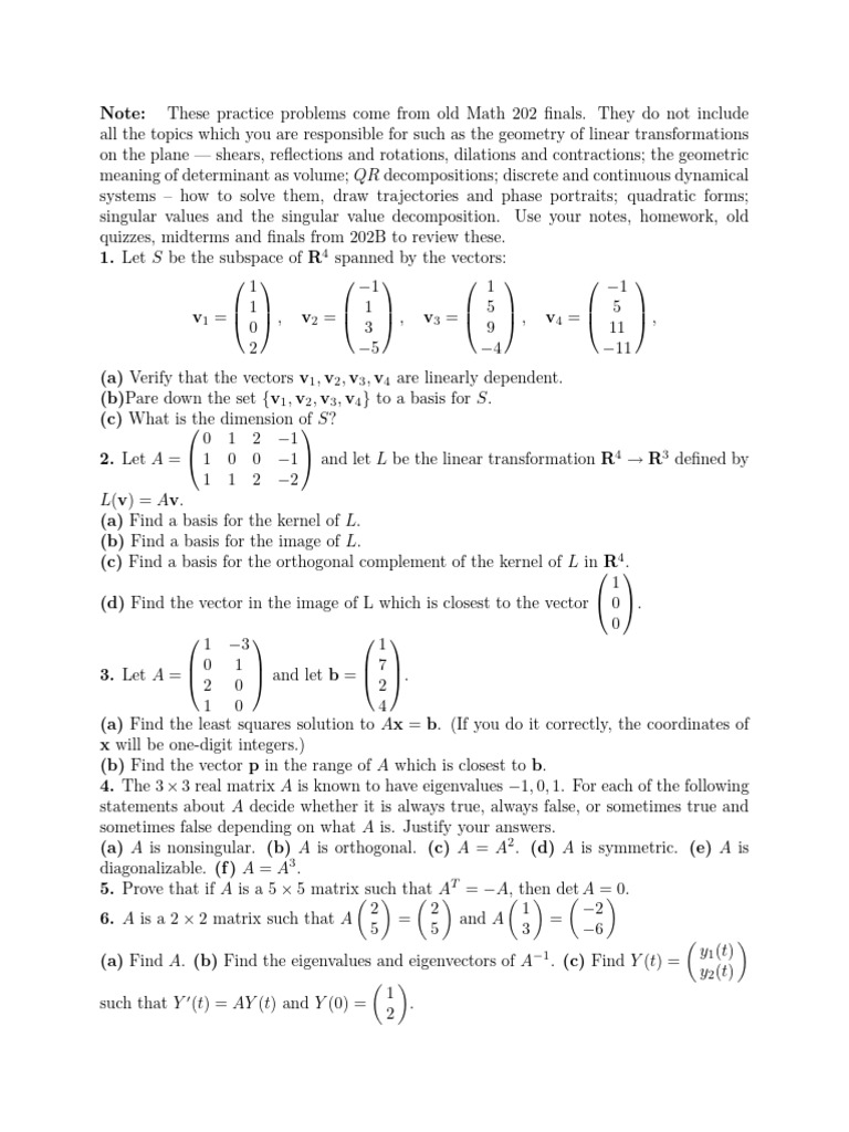 Selected Problems From Old 202 Exams | PDF | Eigenvalues And ...