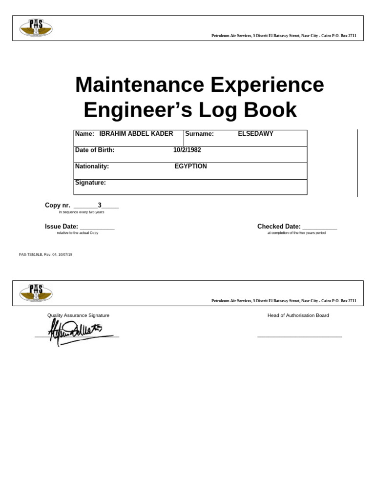 Maintenance Log Book EC 135 | PDF