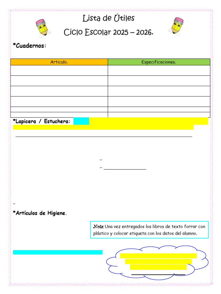 Útiles Escolares 2025-2026: Lista Completa | PDF | Cuaderno | Color