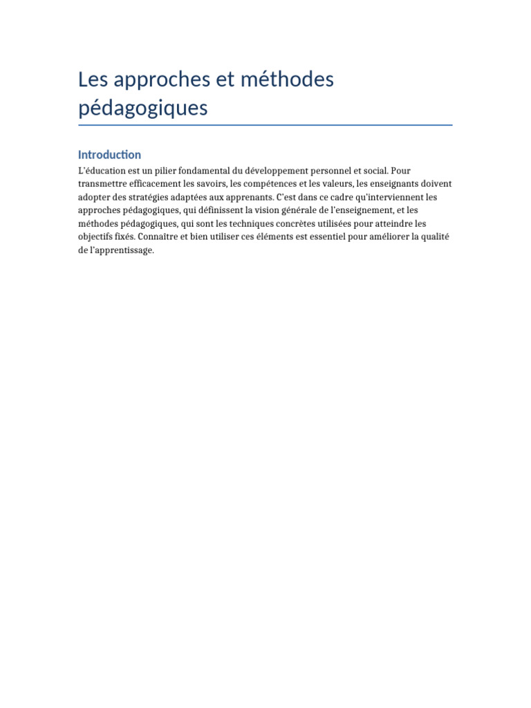 Approches et méthodes pédagogiques efficaces | PDF | Pédagogie ...