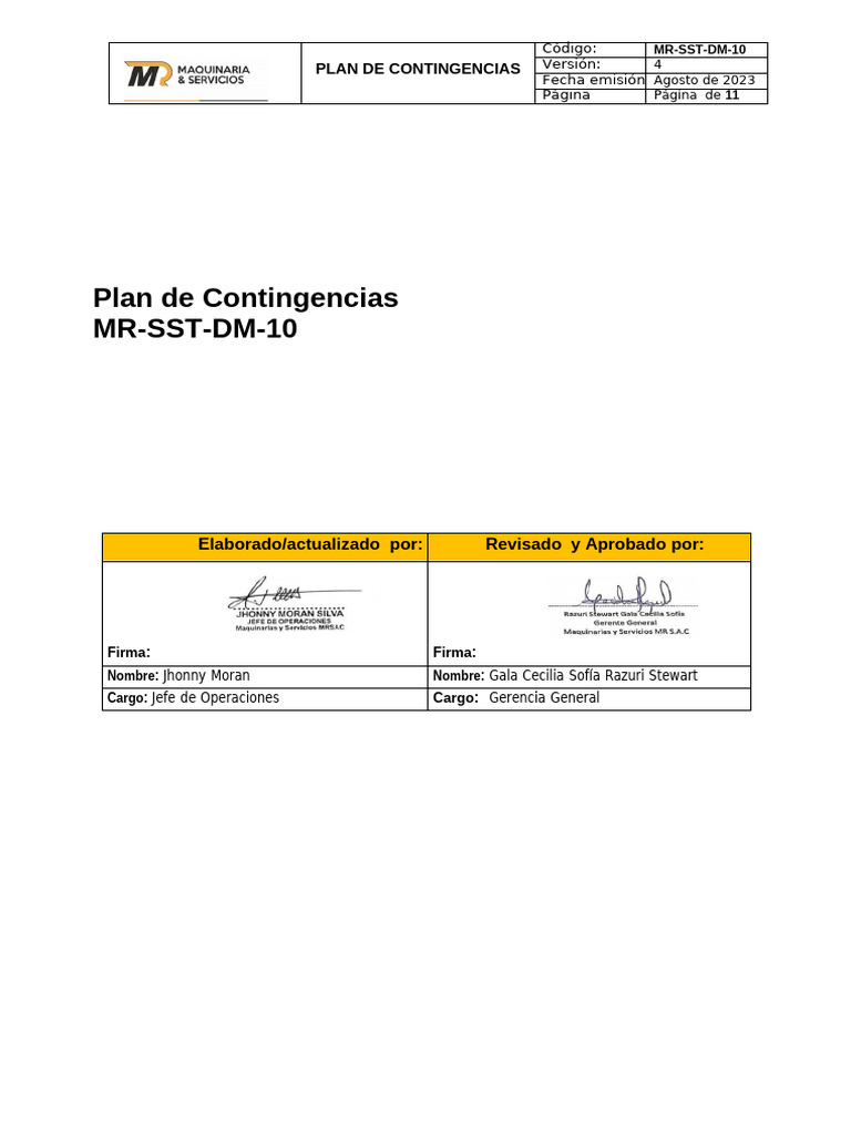 Plan de Contingencias para Emergencias | PDF | Riesgo | Seguridad y ...