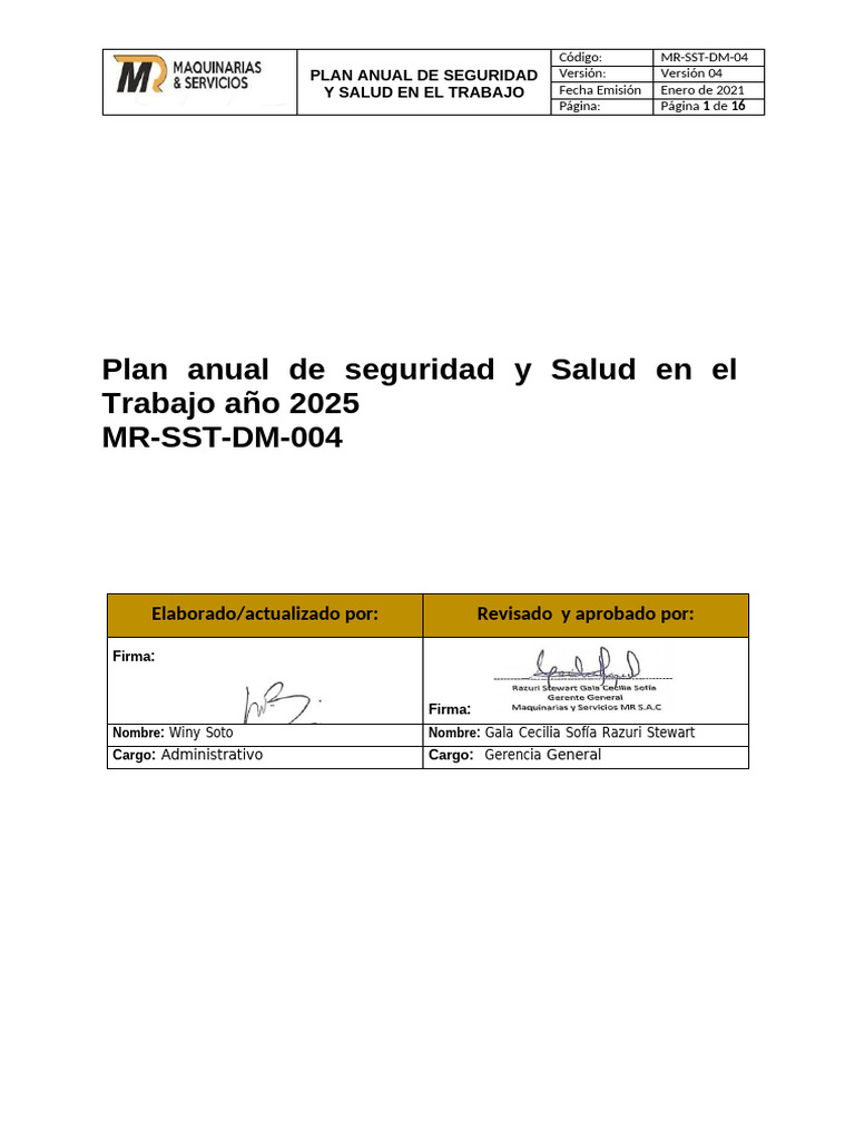 Plan Anual de Seguridad 2025 | PDF | Seguridad y salud ocupacional ...