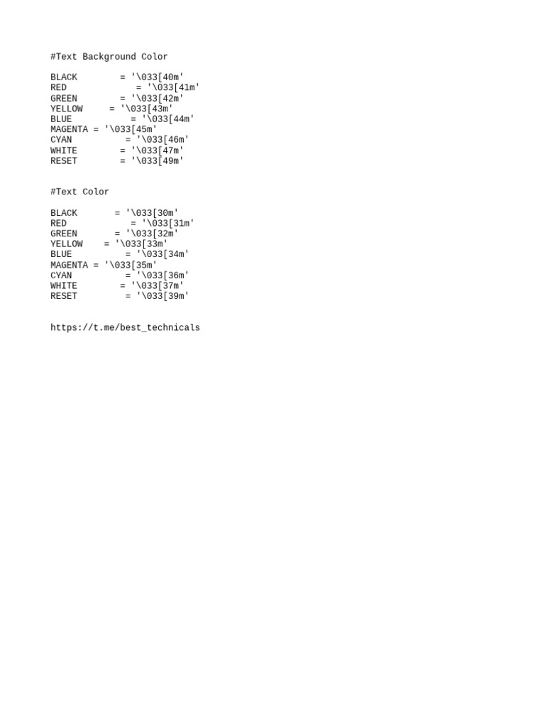 Text and Background Color Codes | PDF