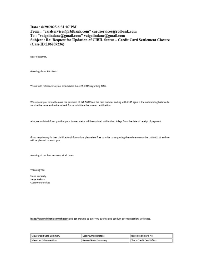 CIBIL Status Update Request Response | PDF