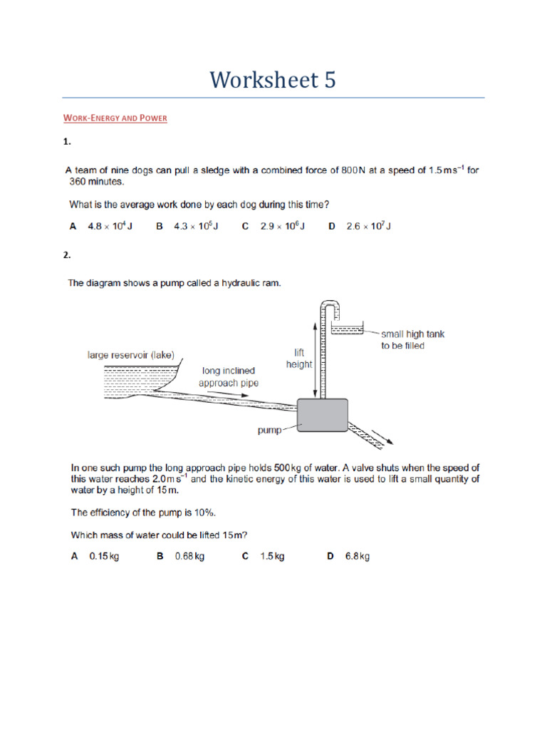 Work-Energy and Power Worksheet | PDF