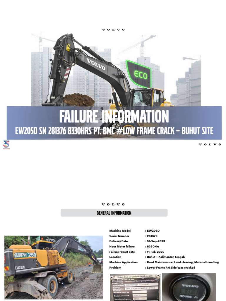 EW205D SN 281376 8330 Hrs PT. BMC #Lower Frame Cracked PDF | PDF