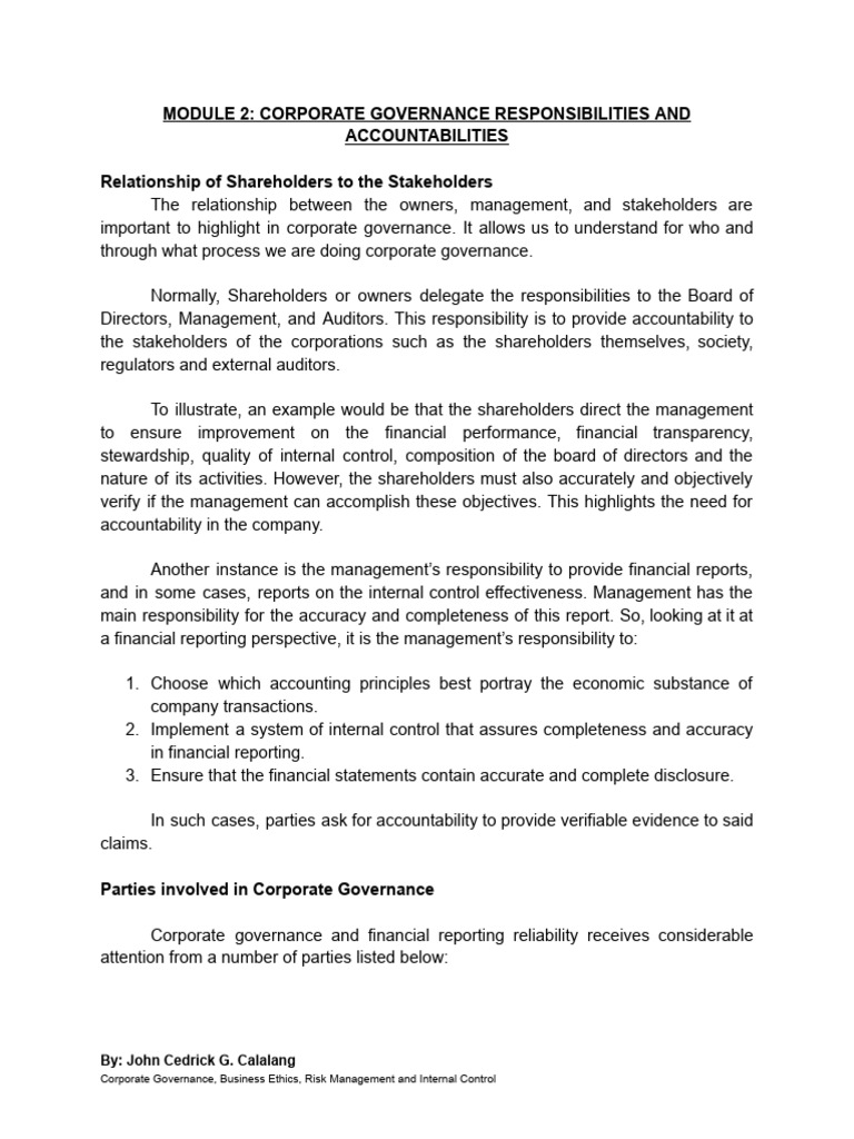 Corporate Governance Roles and Accountability | PDF | Audit | Internal ...