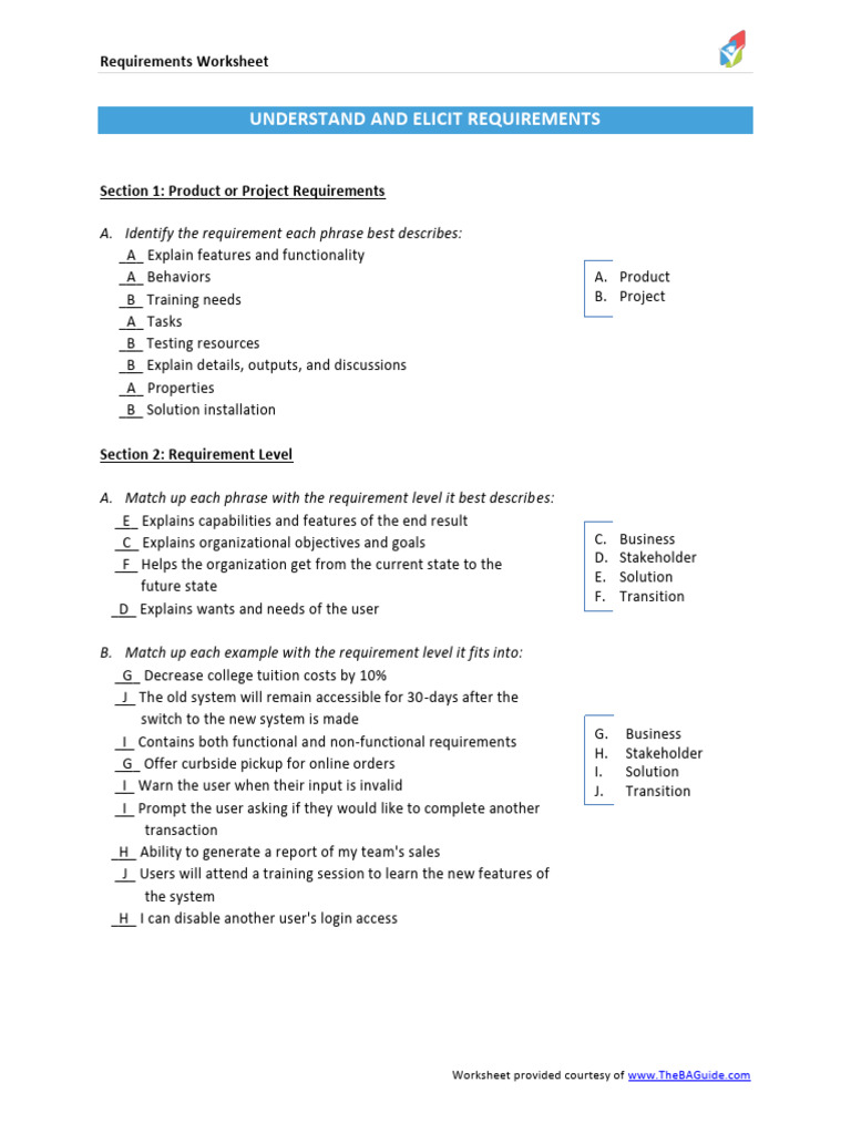 0100 RequirementsWorksheet TypesLevels ANSWERKEY | PDF | System | Computing