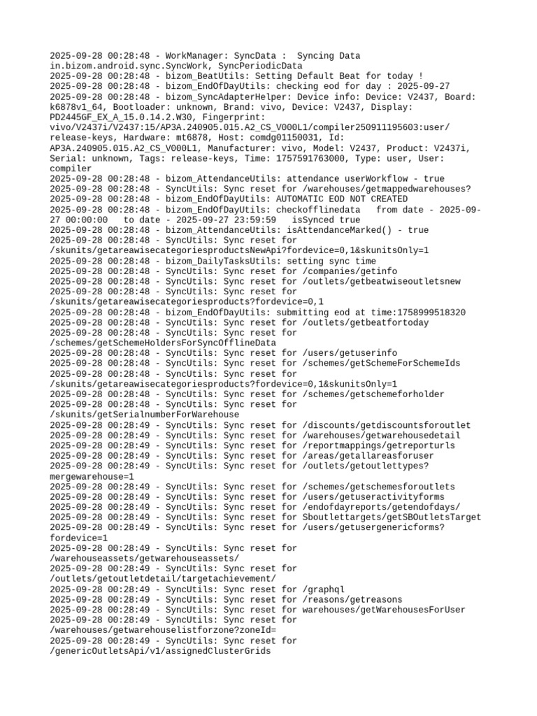 Bizom Data Sync Log Analysis | PDF